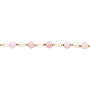 14K Gold 6mm White Chinese Freshwater Cultured Round Pearl Rose Quartz 