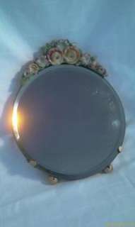 ART DECO BARBOLA ROUND MIRROR 7.3 HIGH DECORATED WITH FLOWERS FREE 