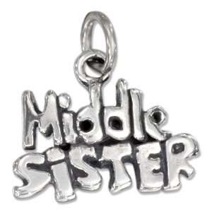  Sterling Silver Antiqued Middle Sister Charm. Jewelry