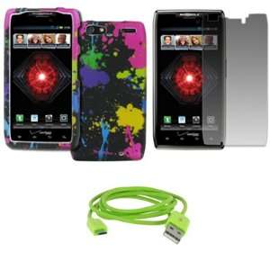   Paint Splatter) + USB 2.0 Data Cable (Neon Green) + Screen Protector