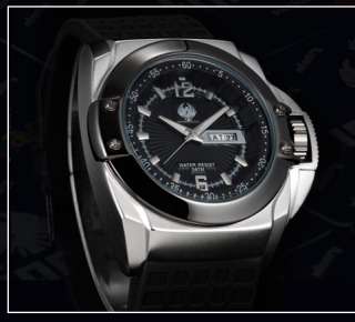   Sport Quartz Men Wrist Watch Date Day Display Black Rubber New  