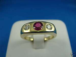 14K GREEN GOLD, RUBY AND DIAMONDS GYPSY RING  