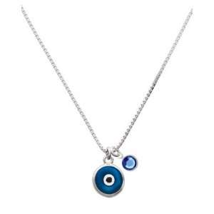 Blue Evil Eye Good Luck Charm Necklace with Sapphire Swarovski Crystal 