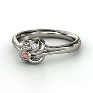   Knot Ring, Sterling Silver Ring with Red Garnet & Diamond Jewelry