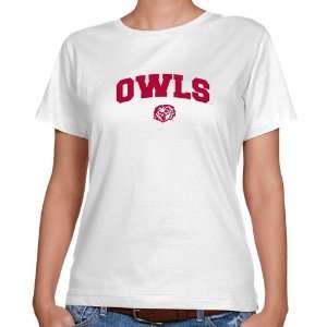 Temple Owls Ladies White Logo Arch Classic Fit T shirt