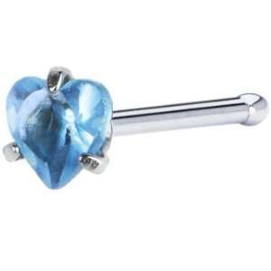 20 Gauge L. Blue Heart Cubic Zirconia Nose Bone Jewelry