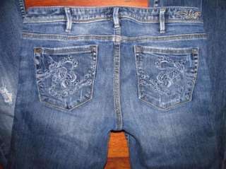 Womens Silver Brand Isabel Stretch Low Rise Destroyed Flare Jeans size 