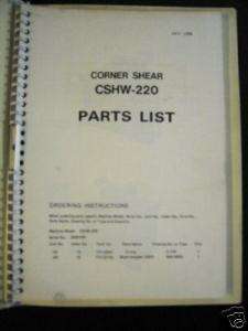 Amada CSHW 220 Corner shear Parts list. Mdl. CSHW 220  