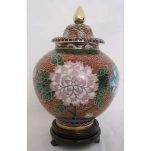  6 1/2 Beijing Cloisonne Cremation Urn Hong Kong Red with 