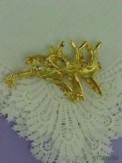Signed RS Faux Pearl Trio Reindeer Christmas Pin Brooch  