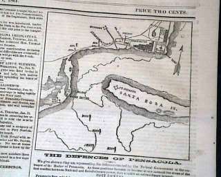   FL Florida MAP Secession Tensions SOUTH 1861 Pre Civl War Newspaper