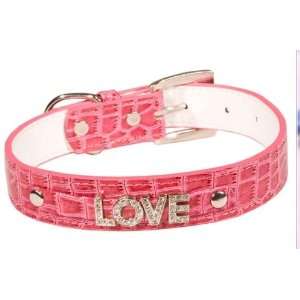  Designer Dog Collar   Faux Crocodile Love Collar   Pink 