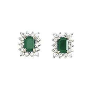  14K Yellow Gold Emerald Cut Emerald and Diamond Earrings 