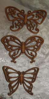 Vintage 1978 Homco Butterflies Wall Decor Light Brown Set of 3  
