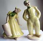   pair Figurine vases HEDI SCHOOP Dutch couple yellow California Pottery