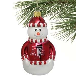 Texas A&M Aggies Blown Glass Snowman Ornament Sports 