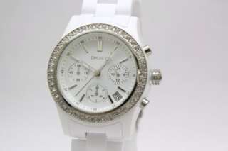 New DKNY Women Chronograph White Acrylic Band Glitz Date Watch 39mm 