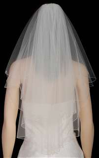 2T White Wedding Bridal Veil Silver Bead Drops s36s  