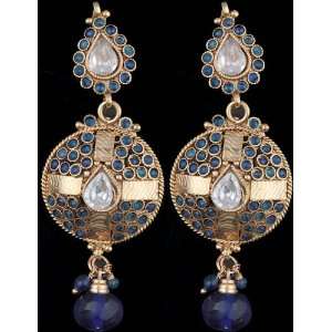  Faux Sapphire Post Earrings   Copper Alloy with Cut Glass 