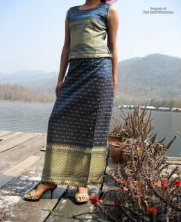 Sleeveless Authentic Thai Silk Outfit in Yale Blue sz S  