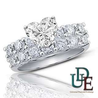 Diamond Bridal Wedding Ring Set 2.06ct total Heart Cut 14K White Gold 