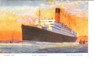 RMS Franconia ship art Cunard Line postcard  