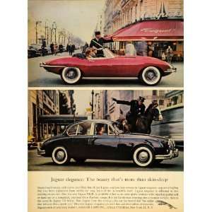  1962 Ad Red Jaguar XK E Convertible & Jaguar 3.8 Sedan 