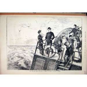  Sketch Board Channel Steamer 1880 Stormy Sea Old Print 