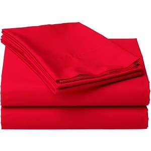 RED COTTON PERCALE FITTED SHEET LINEN BEDROOM ***3 SIZES*** SINGLE 