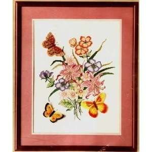   Cross Stitch   Elevated Butterfly Floral Picture 