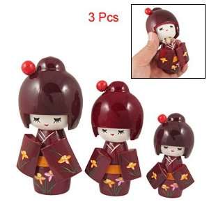   Maroon Kimono Wooden Toy Kokeshi Doll Set Arts, Crafts & Sewing