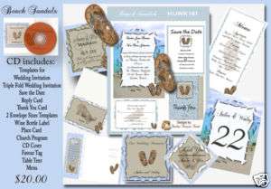 Delux Beach Sandal Wedding Invitation Kit on CD  