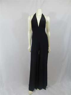 New Black Halter Stretch Maxi Long Jumpsuit Made in USA sz S M L 