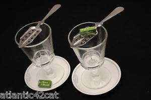 Set 2 Eiffel Tower Absinthe Glasses w/Spoons & Saucers  