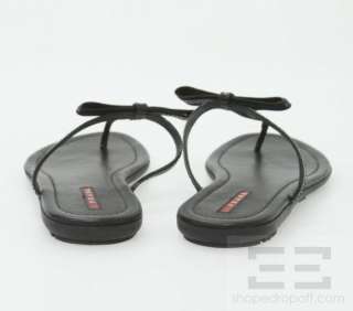 Prada Sport Black Patent Bow T Strap Flat Sandals Size 39  