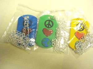 Peace, Love And Earth Dog Tag Necklaces ( 1 set of 3 )  