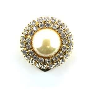    Large Round Faux Gold and Pearl Sparkly Gem Clamp Pendant Jewelry