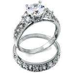 Stunning Round Cut CZ Sterling Silver Wedding Engagement Ring Set Set 