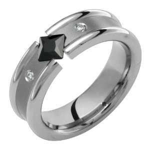  Artemis Extravagant Titanium Ring with Diamonds & Black Cz 