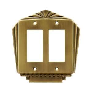  Stamped Brass Deco Style Double Gang GFI Outlet Plate in 