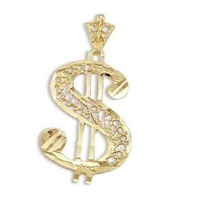   Dollar Money Sign Pendant 14k Yellow Gold Charm Jewel Roses Jewelry