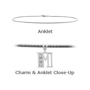  Initial Diamond M White Gold 9 Charm Anklet Jewelry