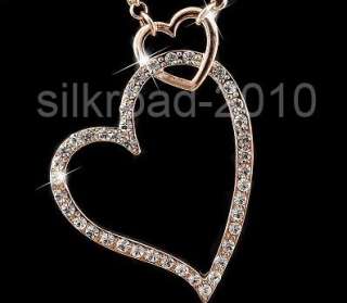 18K ROSE gold GP HEART SWAROVSKI Crystal necklace BB25  