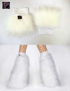 FLUFFY FURRY LEGWARMERS RAVE BOOTS SET FLUFFIES WHITE  