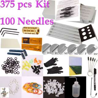 Pro Tattoo Kit 100 Needles Supply Ink Cup Grip Transfer  