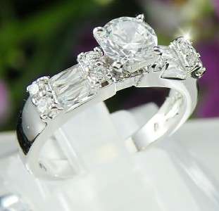 6mm Cubic Zirconia 18K White Gold Plated Engagement Ring Size 7 R223 