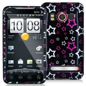   PROTECTOR CASE   HOT PINK STAR ON BLACK Cell Phones & Accessories