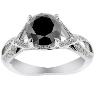 52 Carat Black Diamond Engagement Ring Vintage Style 18K White Gold 