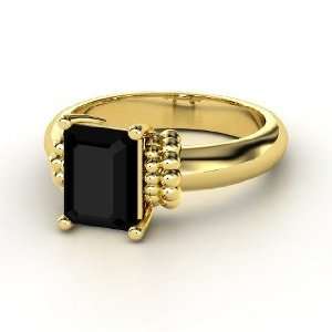  Beluga Ring, Emerald Cut Black Onyx 14K Yellow Gold Ring 