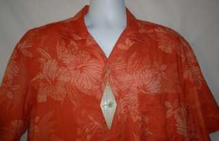 Mens NWT Island Shores Orange Tropical Print Linen Blend Shirt Large 